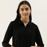 Women Black Solid Shirt Style Top