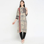 Women Beige & Black Printed Kurta