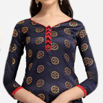 Navy Blue & Red Woven Design Banarasi Unstitched Dress Material