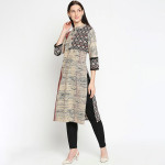 Women Beige & Black Printed Kurta