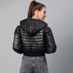 Women Black Solid Cropped Puffer Jacket