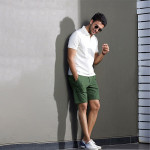 Men Green 4way Stretch Chino Shorts