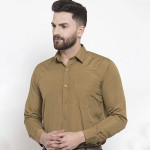 Men Khaki Slim Fit Solid Formal Shirt