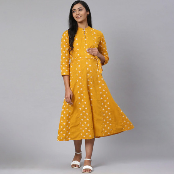 https://letshopz.com/products/women-mustard-yellow-off-white-printed-pure-cotton-maternity-a-line-dress