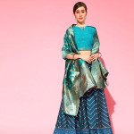 Women Navy Blue Embellished Ready to Wear Lehenga & Blouse With Dupatta