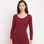 Women Maroon Striped Thermal Top